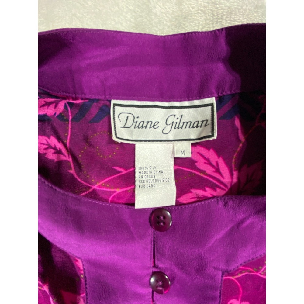 Diane Gilman Tunic‎ Top Womens Medium Pink Purple Floral Silk Sequin Henley NEW - Picture 3 of 9